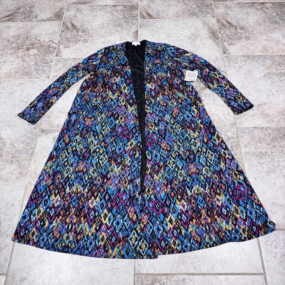 LuLaRoe Sarah Mid-Calf‎ Open Cardigan/Duster Womens Medium Multi Abstract Print